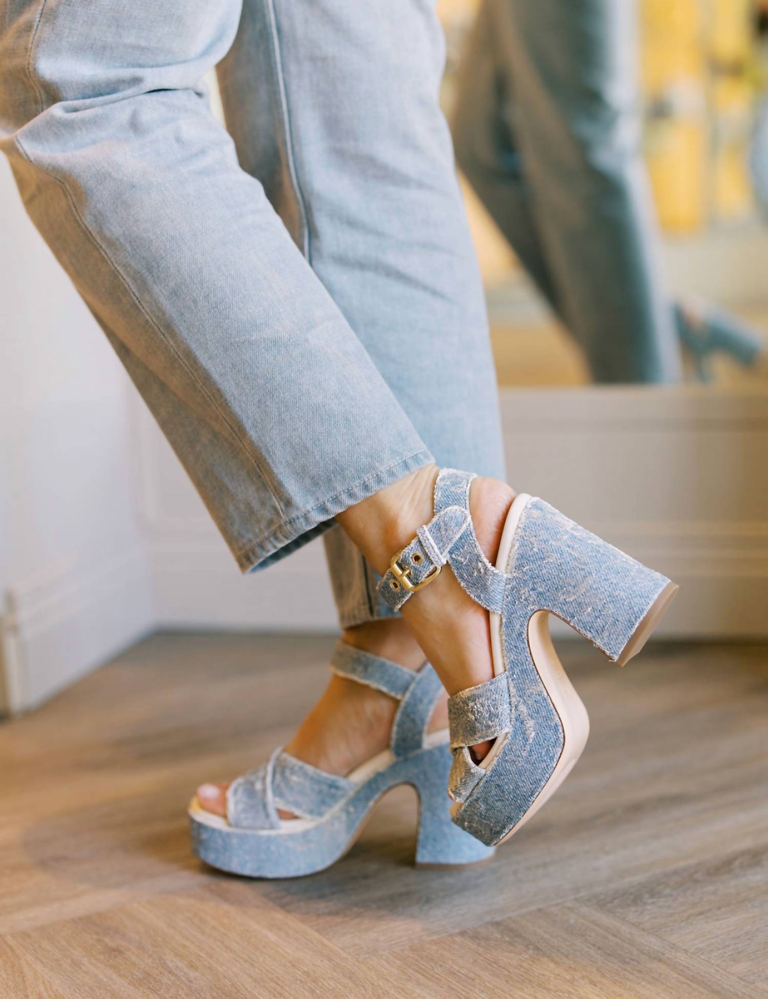 AGL Women's Platform Strap Heel in jean - women's heels