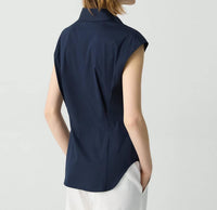 Theory Cinched Cap Sleeve Shirt in new navy - women's tank top - alternate view