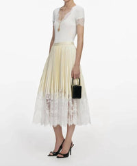 Self-Portrait - Satin Lace Midi Skirt