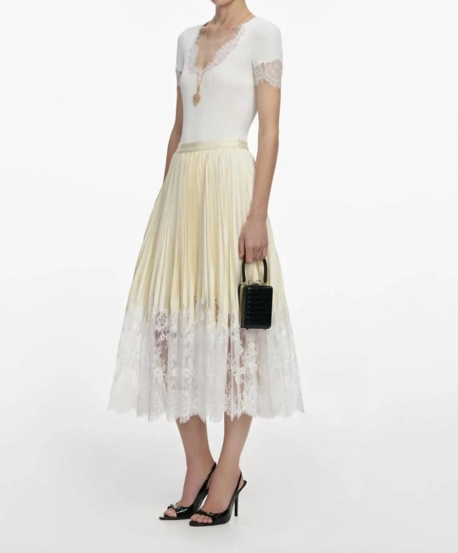 Self-Portrait - Satin Lace Midi Skirt