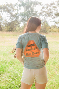 Kelso & Co. Save A Farmer Graphic Tee in sage - women's t-shirt - detail view