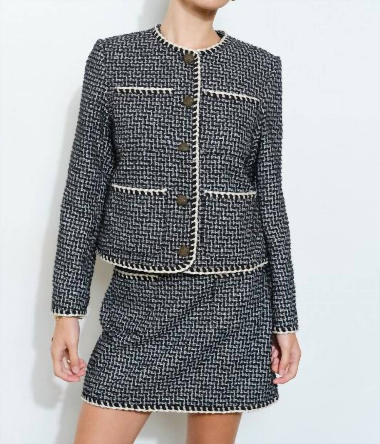 Ina Fashion - Boucle Tweed Braid Trim Jacket