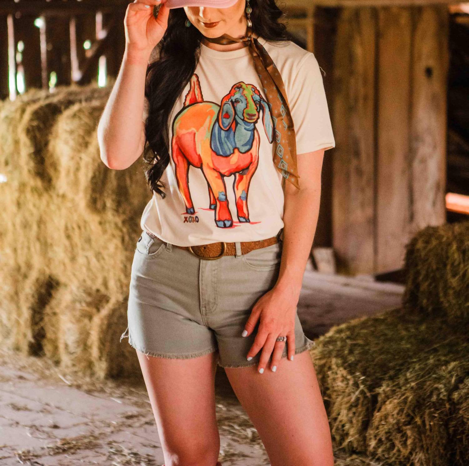 BELLA + CANVAS Pop Of Color Goat Graphic Tee in white - women's t-shirt