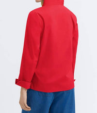 Foxcroft Tammy Ruffle Collar Top in red - women's long sleeve top - detail view