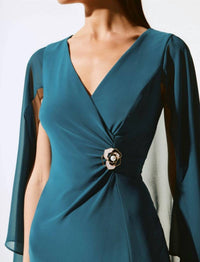 Joseph Ribkoff - Chiffon Cape V-neck Sheath Dress