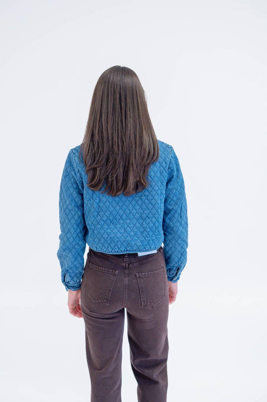 So Me - Ruffle Collared Denim Quilted Jacket