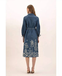 Celina Moon Alicia Midi Shirt Dress in blue and grey - women's dress - detail view
