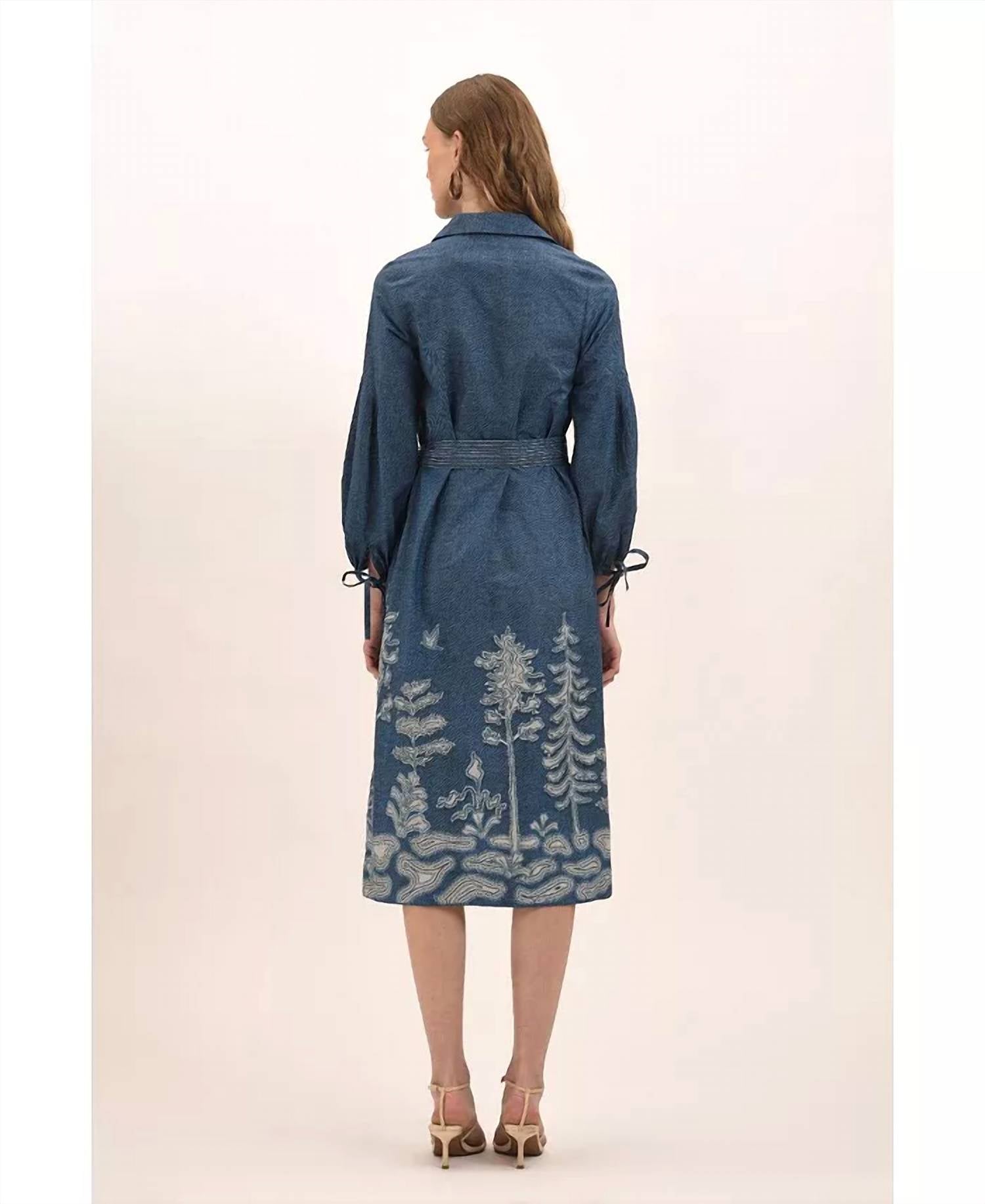 Celina Moon Alicia Midi Shirt Dress in blue and grey - women's dress - detail view