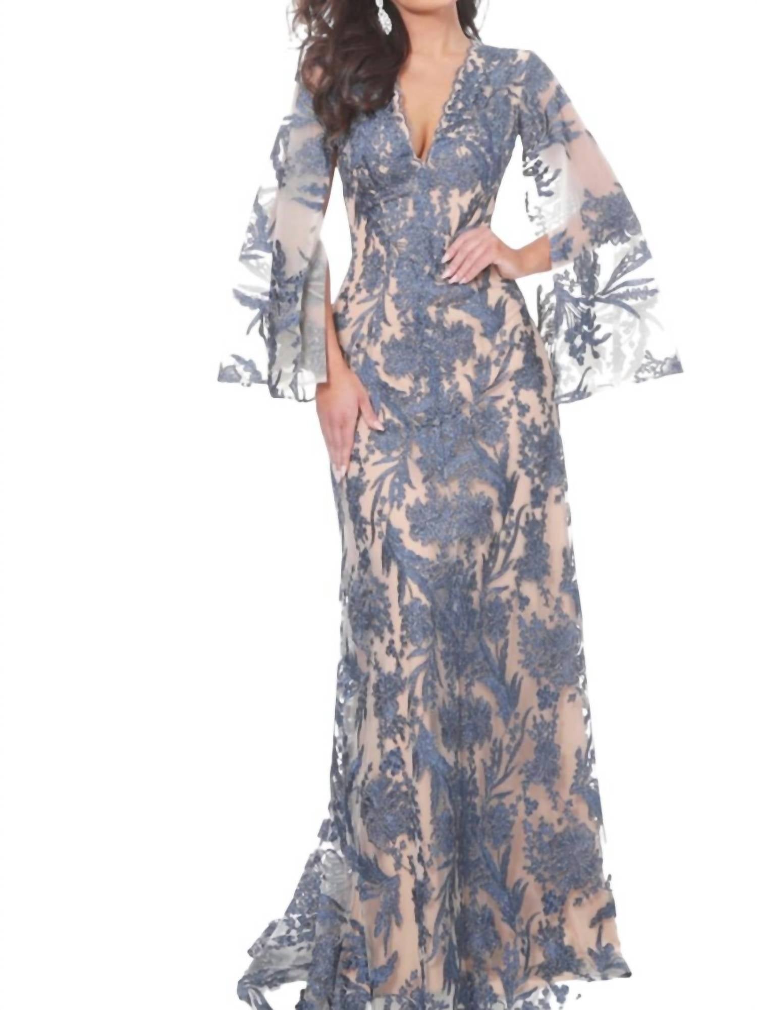 Jovani - Cape Sleeve Lace Dress