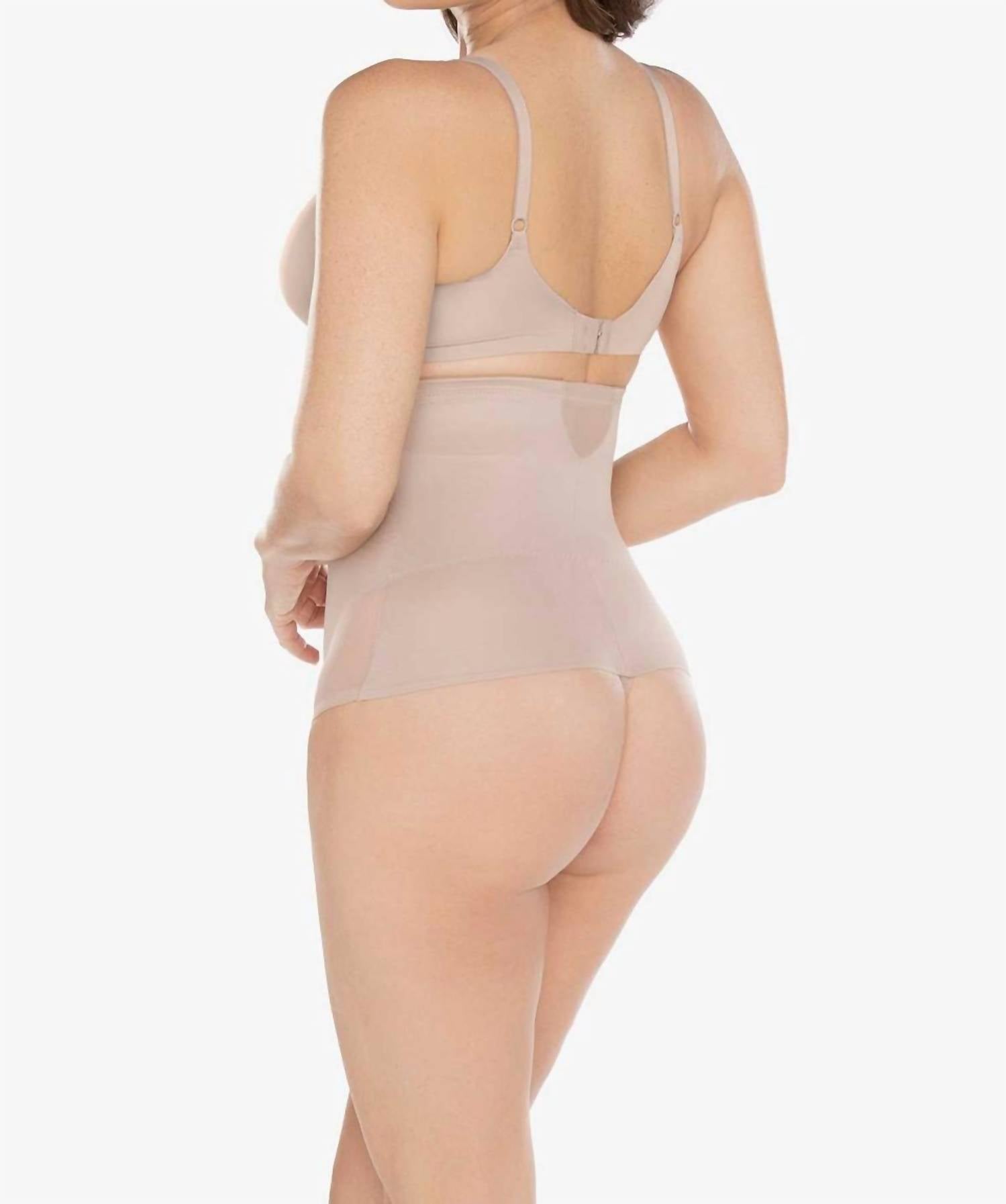 Miraclesuit Sexy Sheer Shaping Extra Firm Control High Waist Thong in stucco - women's intimate - detail view