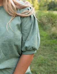 DAVI & DANI Easy Days Puff Sleeve Short Set in green - women's sleepwear - view 4