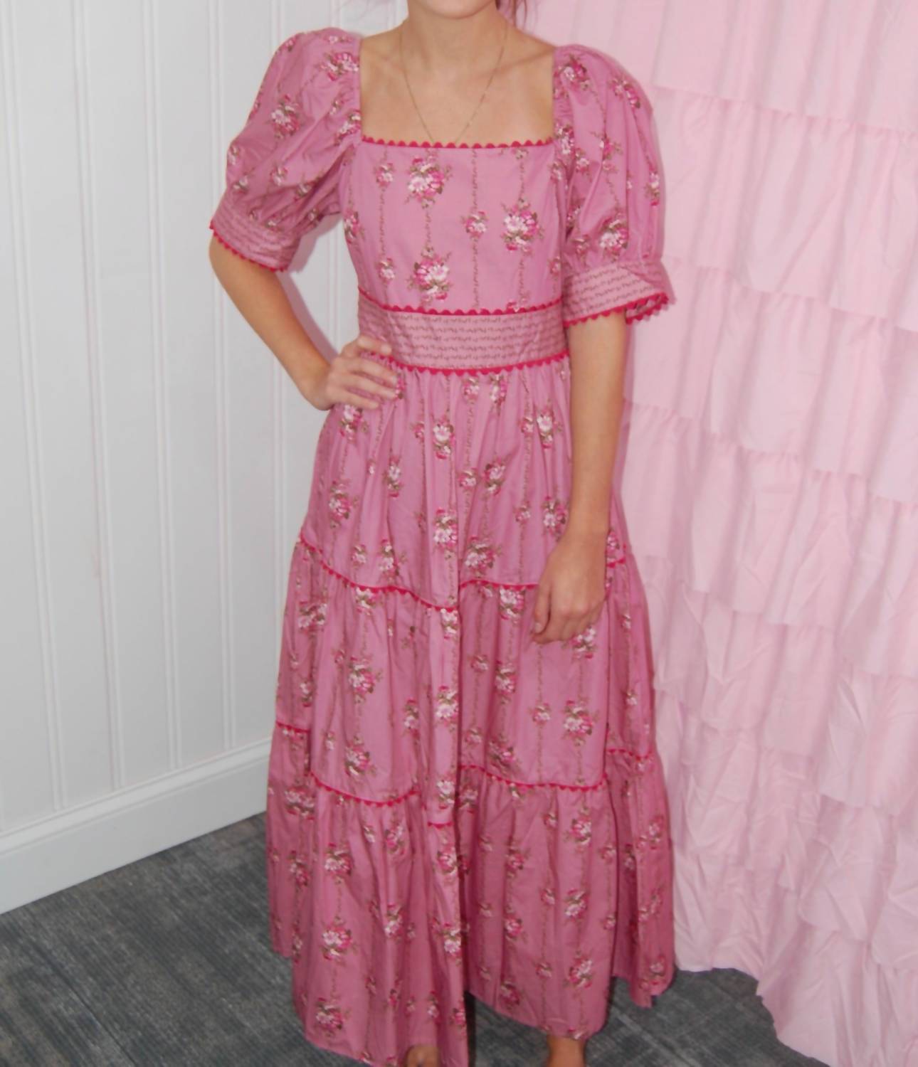 Peach Love - Ginny Floral Printed Maxi Dress With Bow In Back