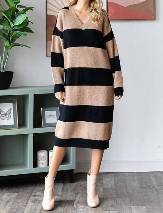 First Love - Striped Knit Sweater Dress