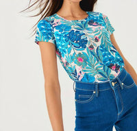 Lilly Pulitzer Etta Scoopneck Tee in breezy aqua best fronds forever - women's t-shirt - detail view