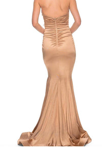 La Femme Strapless Maxi Gown in bronze - women's dress - detail view