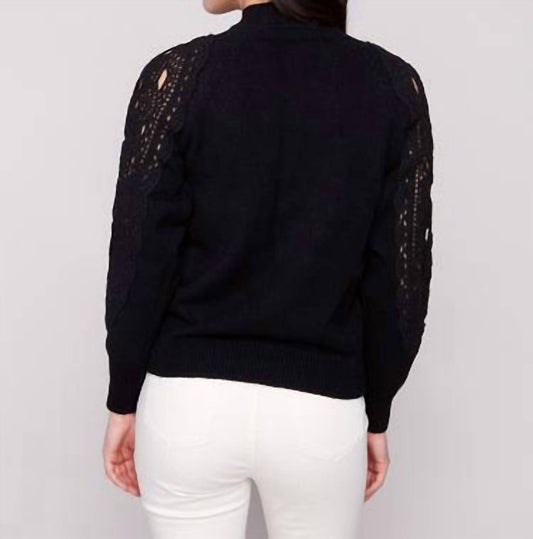 Charlie B - Mock Neck Sweater With Crochet Sleeves