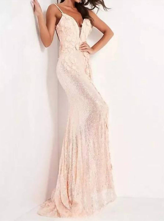 Jovani - Open Back Fitted Sequins Dress
