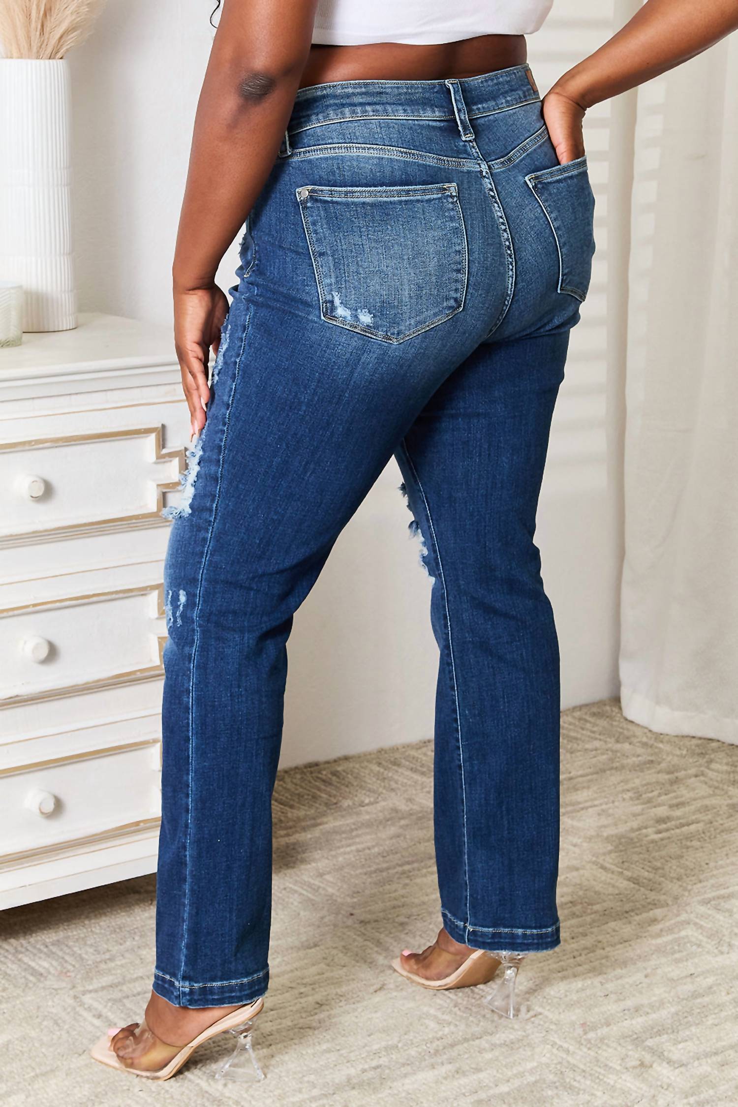 Judy Blue - Mid Rise Hand Sand & Destroy Bootcut Jeans
