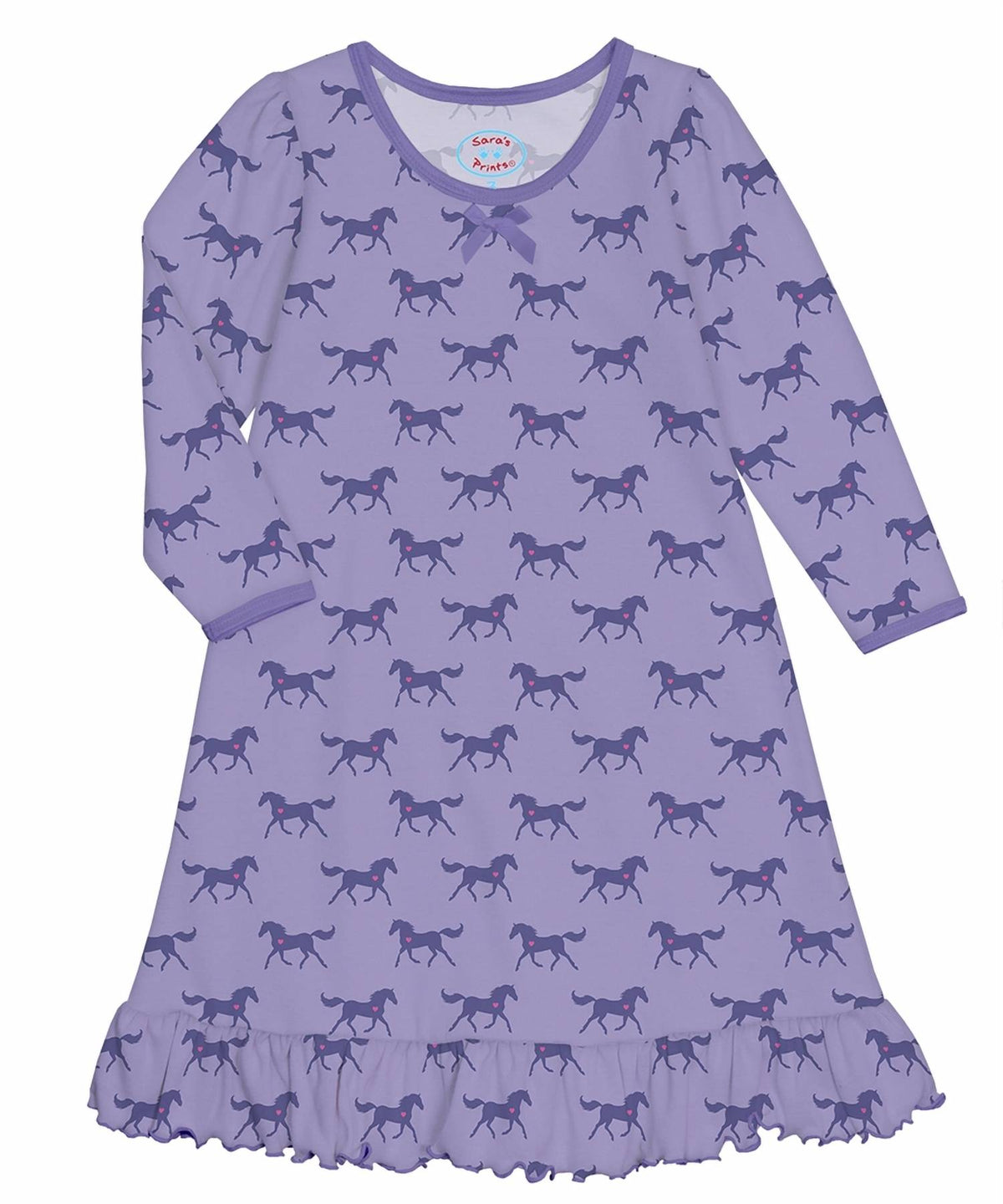 Sara'S Prints - Girl's Everyday Whirl-and-twirl Long-sleeve Horse Heart Nightgown