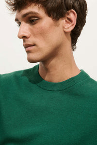 ALEX MILL Reverse Seam Crew Sweater in evergeen - men's sweater - alternate view