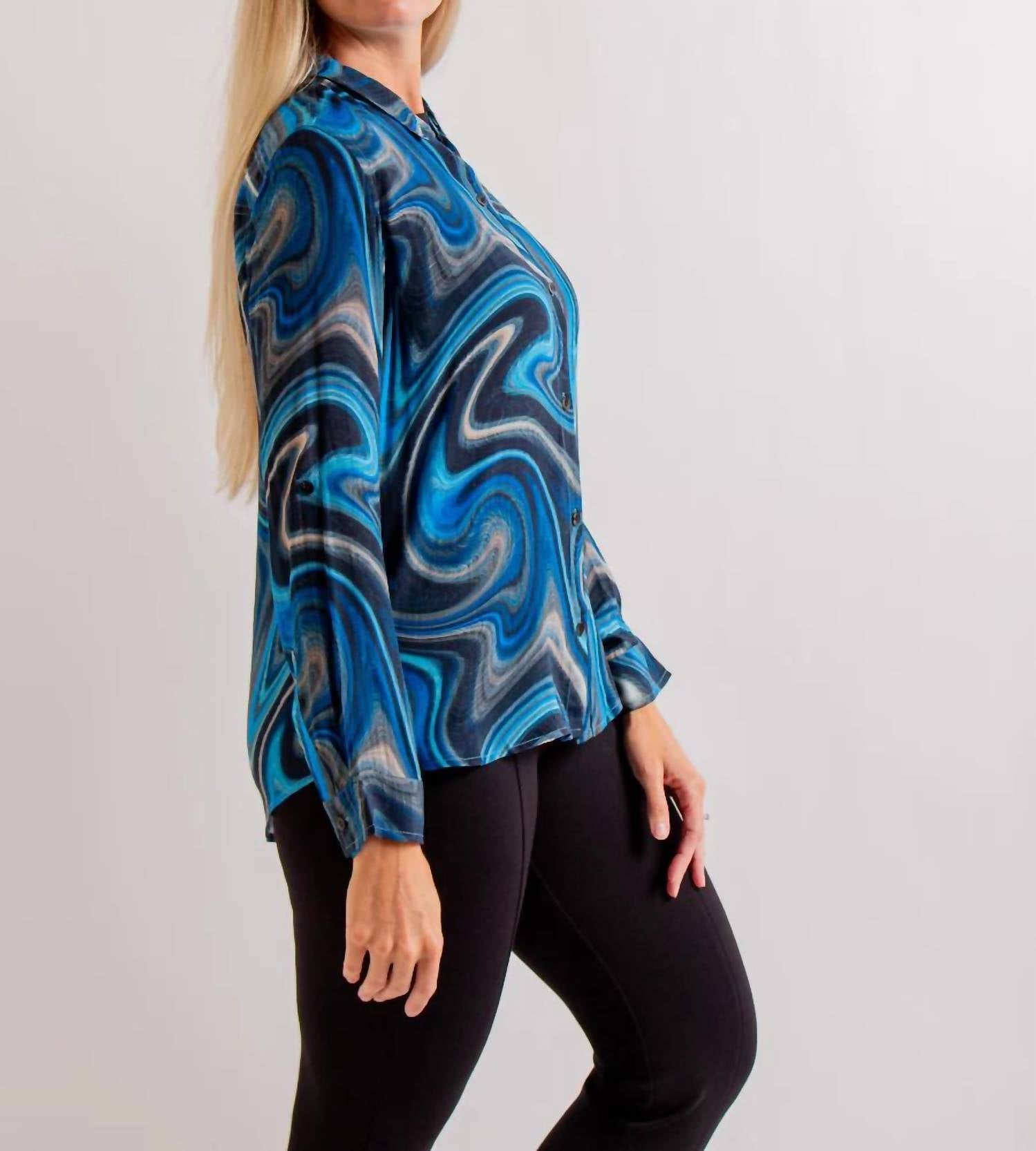 Apny - Button Up Roll Up Sleeve Top