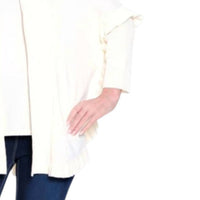 Multiples - 3/4 Seleeve Ruffle Hem Shawl Collar Sweater Cardigan