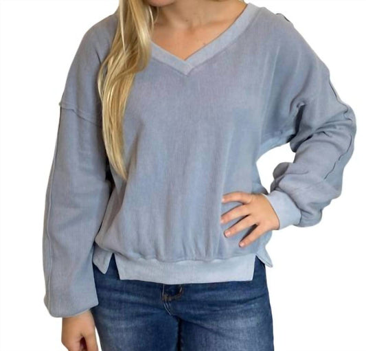 Eesome - Oversized Off Shoulder V-Neck Long Sleeve Top