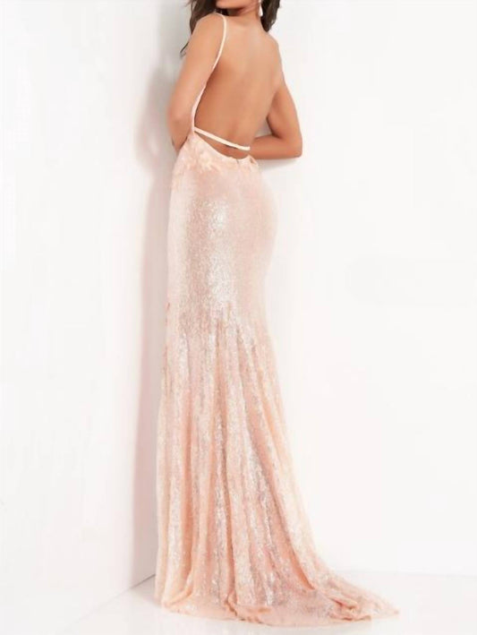 Jovani - High Slit Plunging Neck Dress