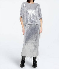 THML Sequin Fringe Top in silver - women's blouse
