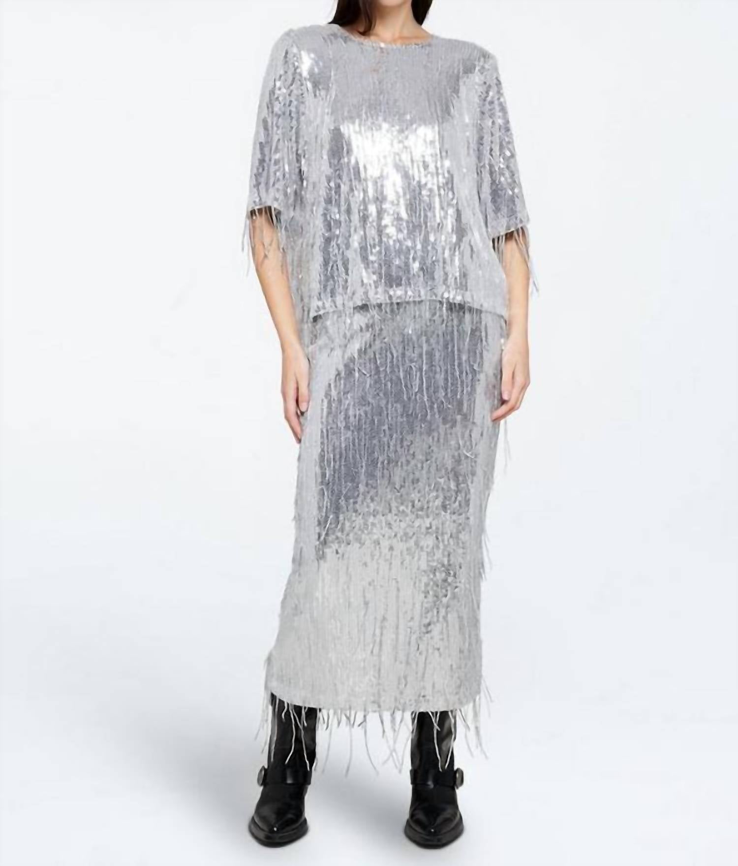 THML Sequin Fringe Top in silver - women's blouse