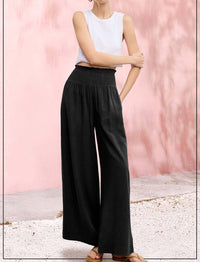 La Miel - Millie Smocked Waist High Waist Pants With Side Pockets
