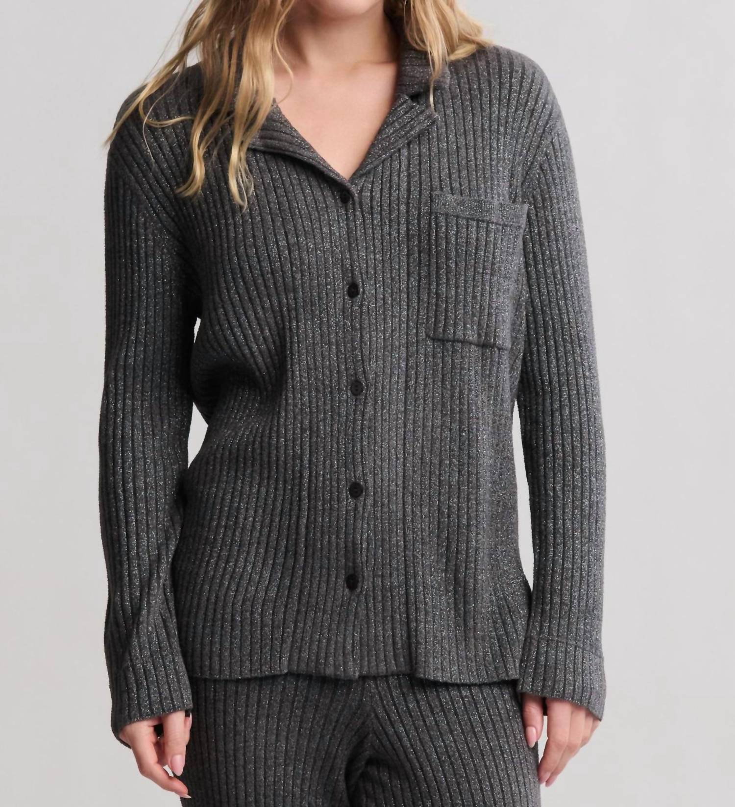 Barefoot Dreams - Cozychic Ultra Lite Lurex Rib Button Front Shirt