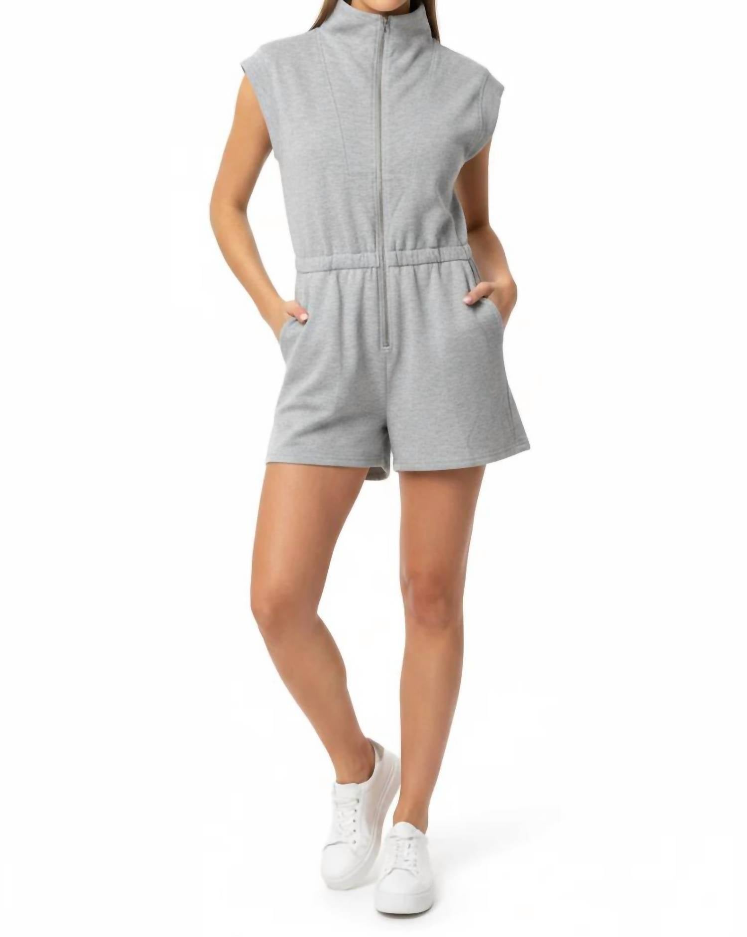 She + Sky - Drop Shoulder Front Zip Heavy Knit Romper