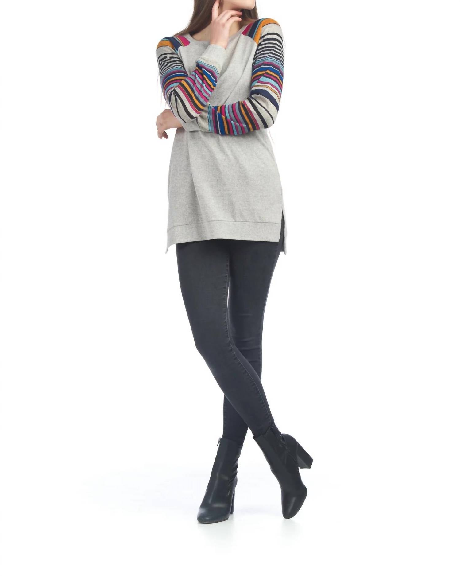 Papillon - Step Hem Tunic With Multi Striped Sleeves