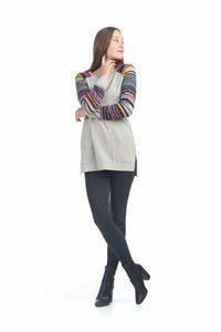 Papillon - Step Hem Tunic With Multi Striped Sleeves