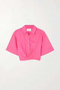 FRAME Cropped Twist Front Top in flamingo pink - women's blouse - view 5