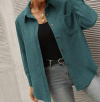 Suhkasana Cory Corduroy Solid Button Down Shirt in green - women's shirt
