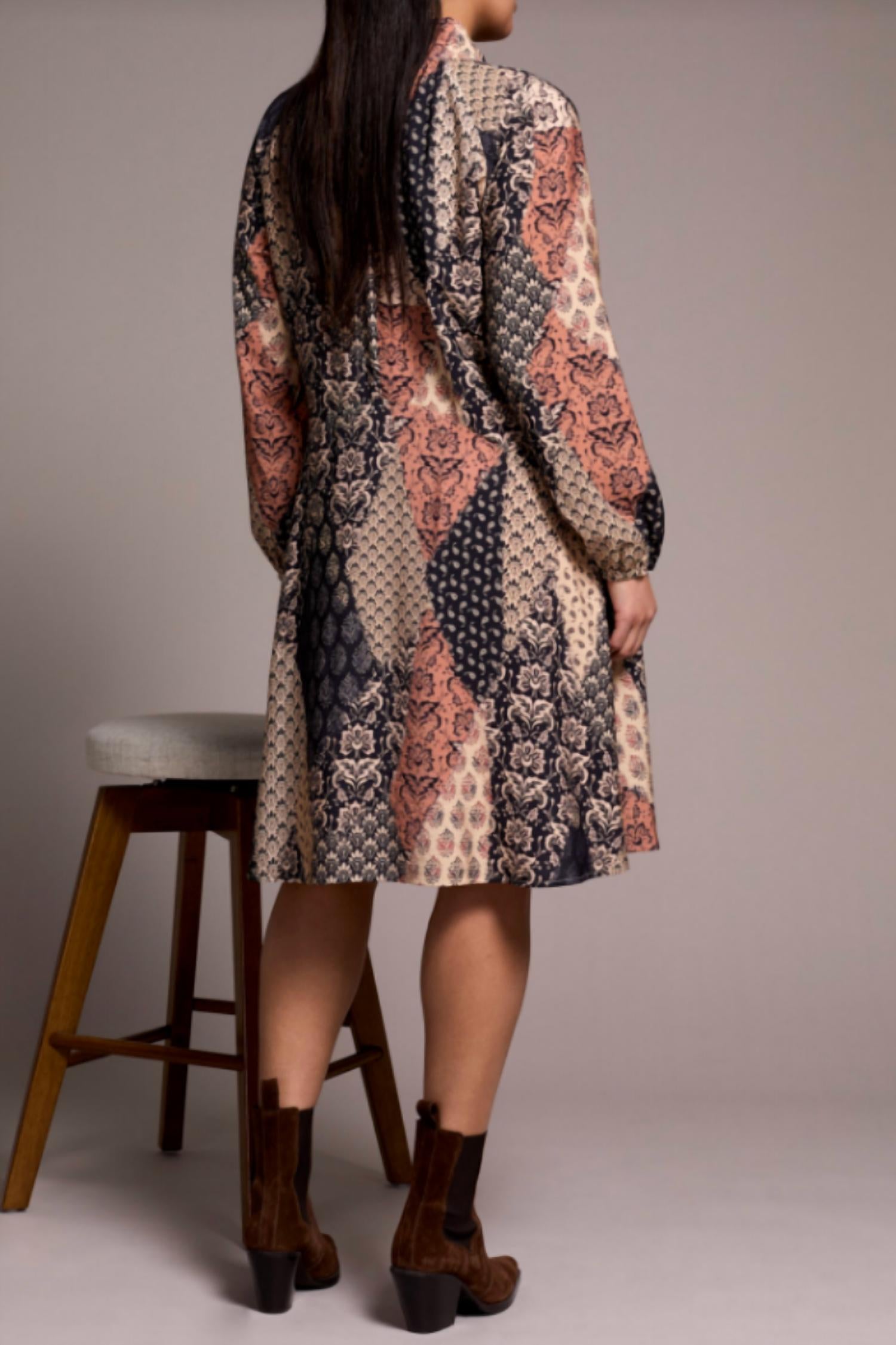 TRIBAL Raglan Sleeve Dress With Cut And Pockets in almond latte - women's dress - detail view