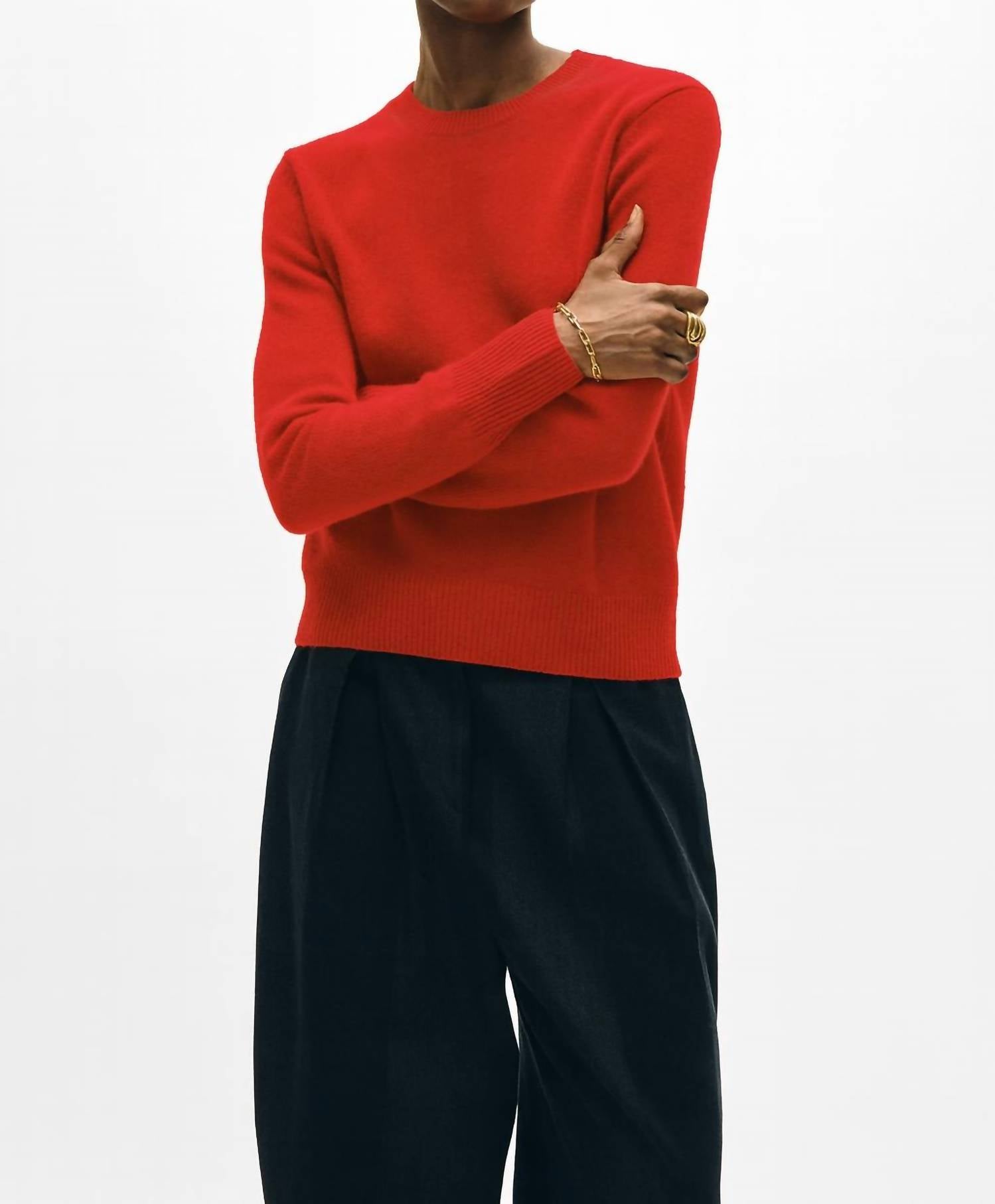 White + Warren - Cashmere Rib Trim Crewneck Top
