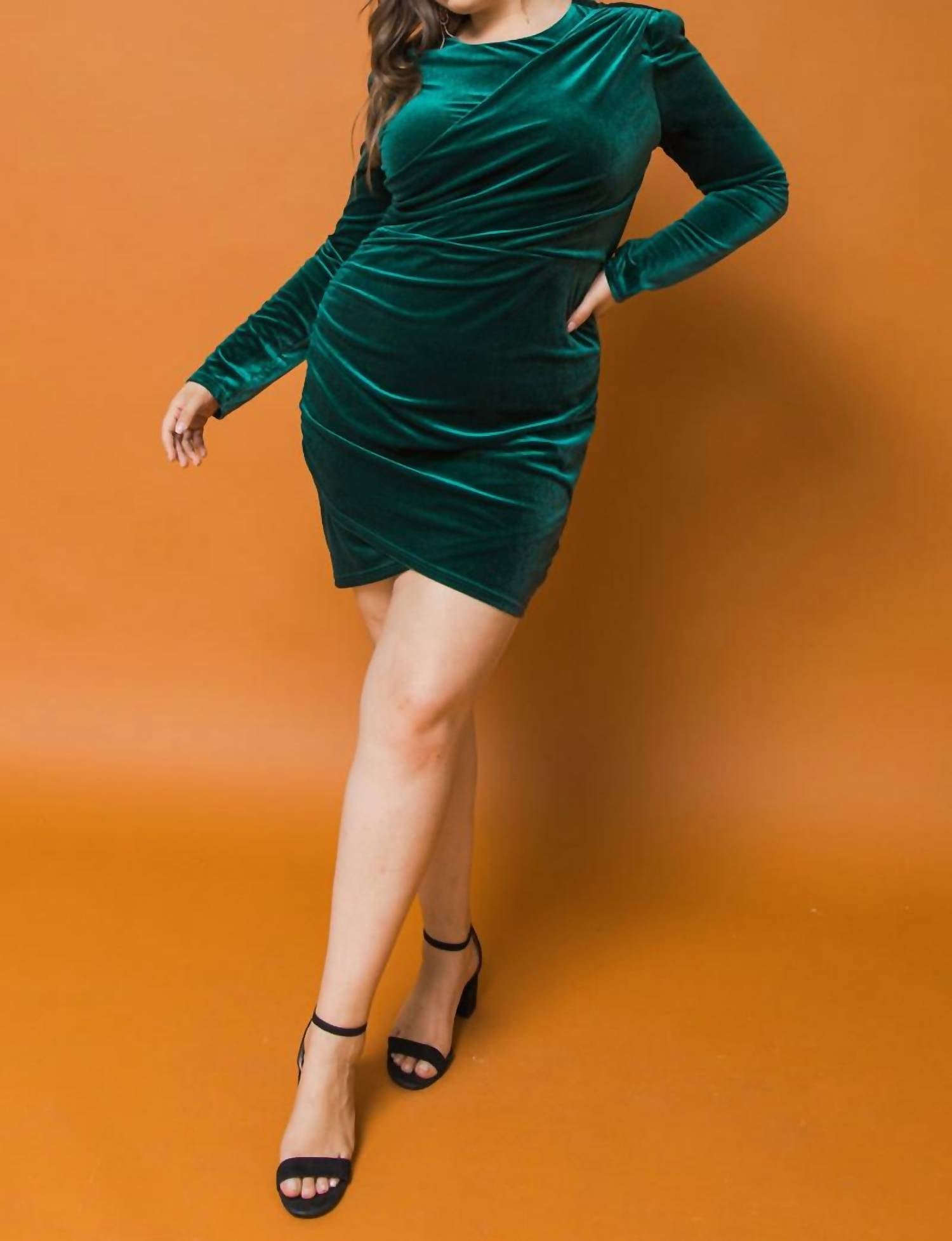 FLYING TOMATO A Plus Size Velvet Mini Dress in green - women's dress