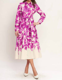 Flying Tomato - Printed Woven Midi Shirt Dress