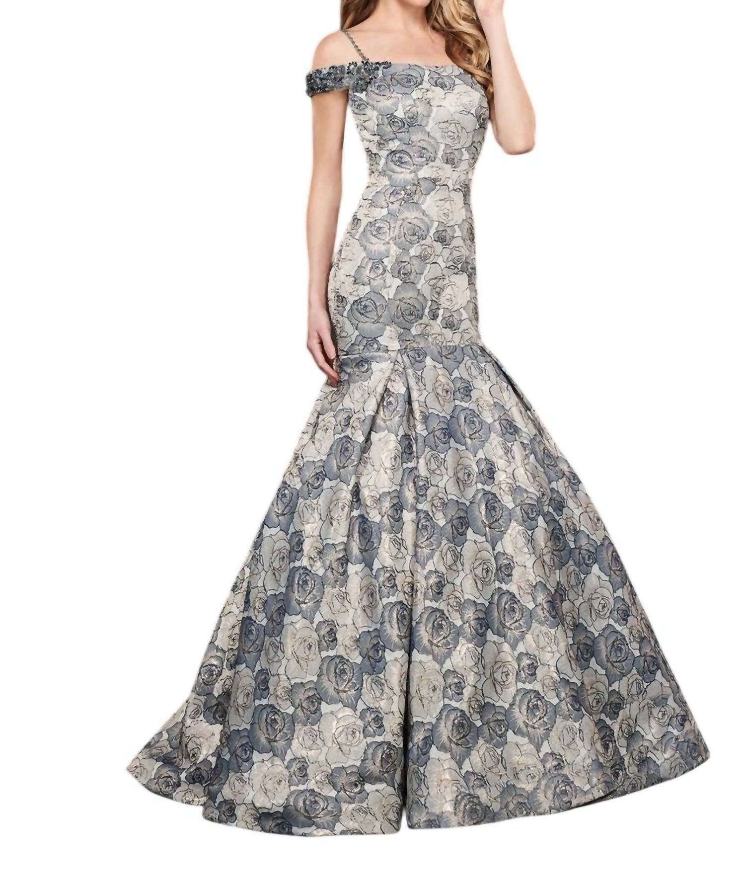 Rachel Allan - Metallic Floral Jacquard Mermaid Prom Gown