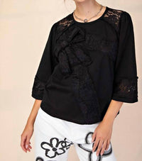 Easel - Let's Go Lace Bow Patch Cotton Jersey Top