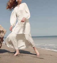 Mima Rosso - Silky Ruched Waist Tier Maxi Dress