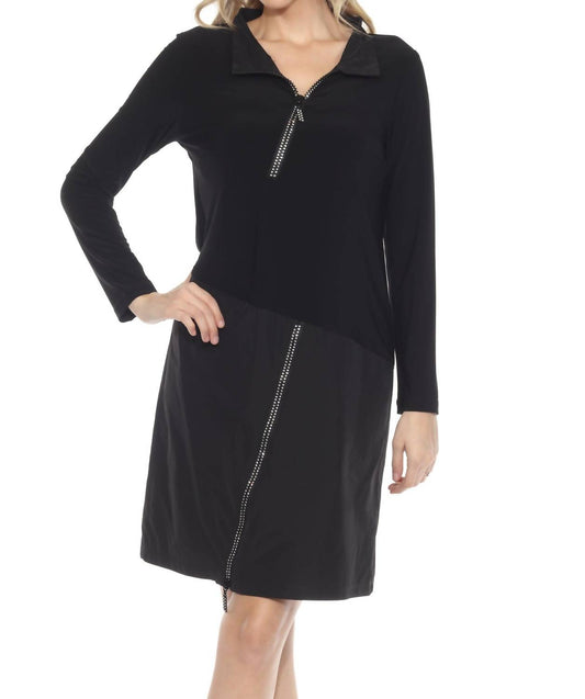 Joseph Ribkoff - Embellished Zipper High Neck Dress