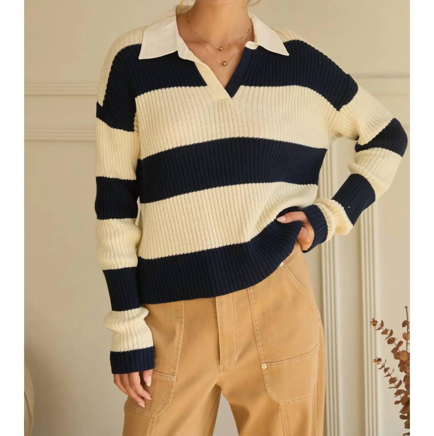 Skies Are Blue - Collared Stripe Sweater