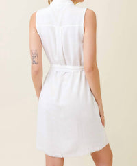 Frayed Bottom Detail Sleeveless Shirt Dress