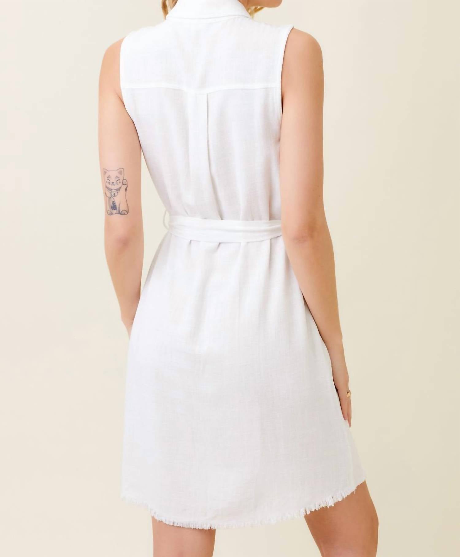 Frayed Bottom Detail Sleeveless Shirt Dress