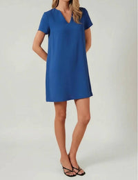 Sunday Edition - Dani V-notch Short Sleeve Shift Mini Dress