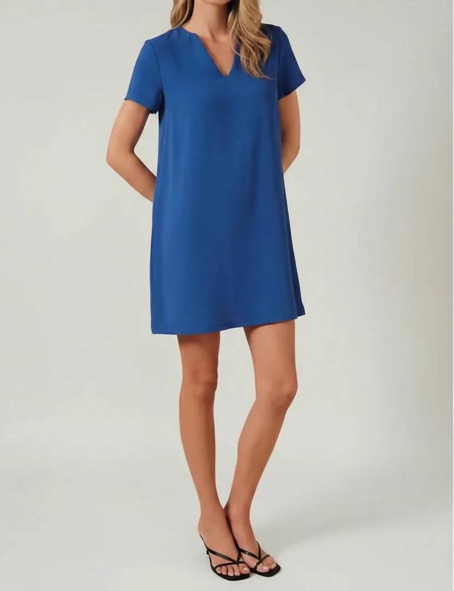 Sunday Edition - Dani V-notch Short Sleeve Shift Mini Dress